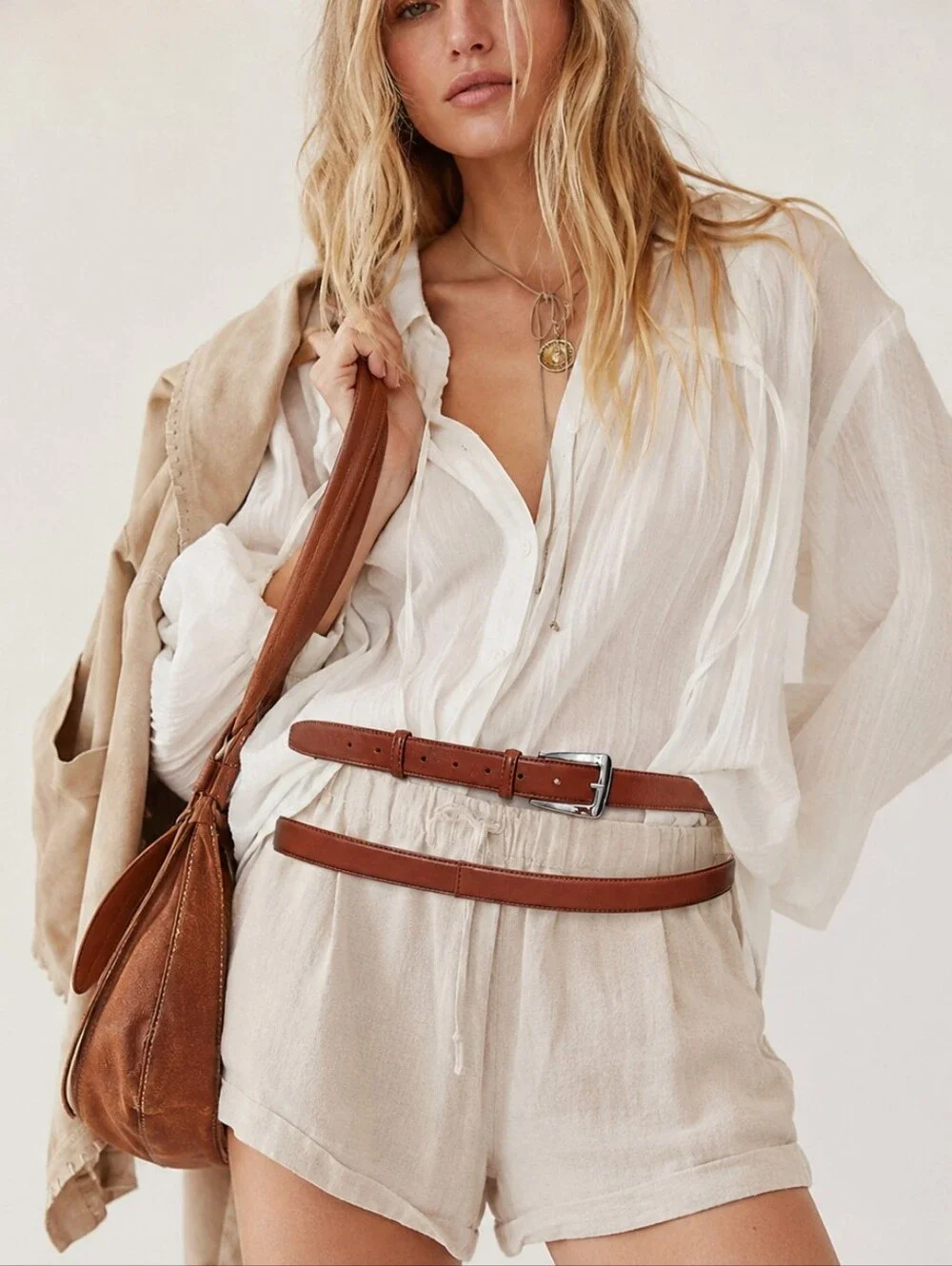 NWT Per Se by Carlisle Made in Italy Terracotta Leather Double Wrap Belt